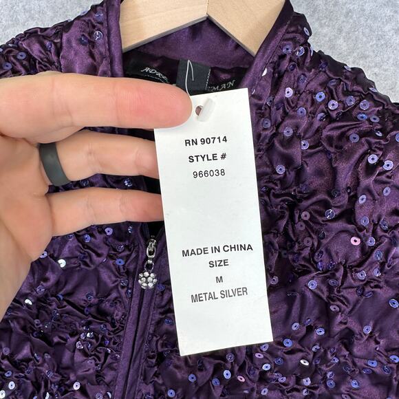 Adressing Jacket Womens Medium Purple Metal Silver Sequin Crinkle Embellished - Picture 9 of 16